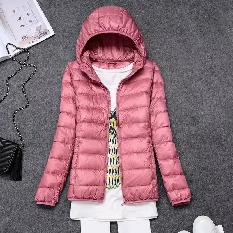 New Lightweight Fashionable down Cotton Jacket Large Size Ladies Hooded Casual Warm inside And outside Wear Shoulder Style