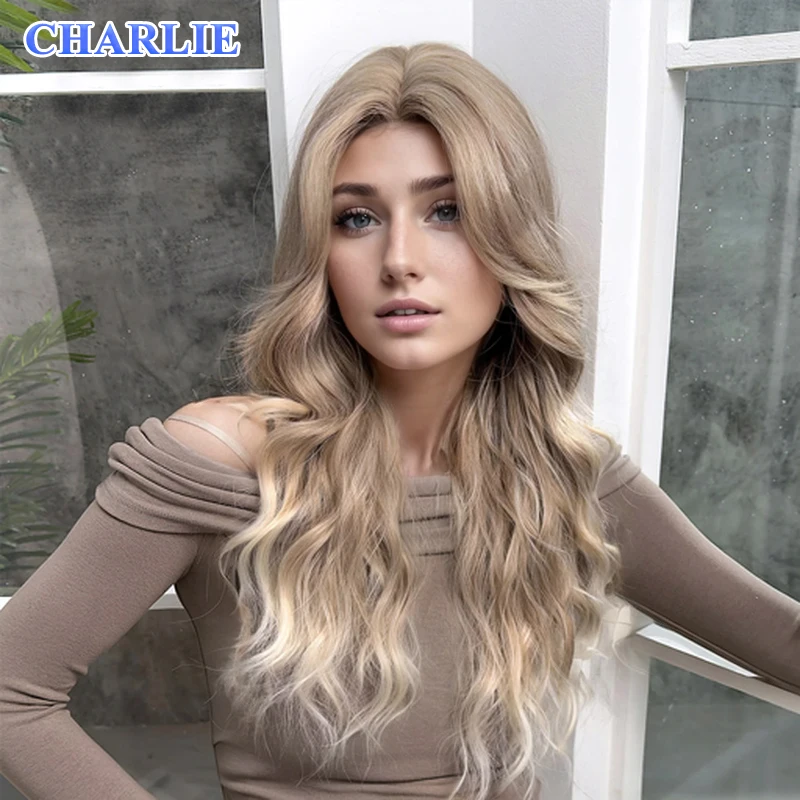 Ombre Gloden Synthetic Wig Long Wavy Wigs Large scalp Heat Resistant Fiber for Women Hair Daily Cosplay Party Use