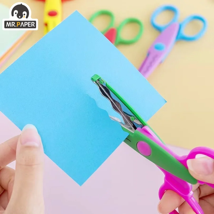 Mr.paper 6 Style Mini Scissors Wavy Lace Cut Paper Safety Craft Scissors Student Cute Stationary Supplies Art Tools