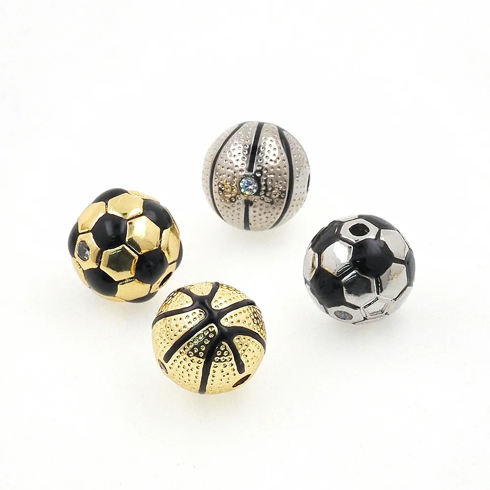 New Football Ball Basketball Spacer Bead Gold Plated Sports Original Charm Paracord Beads For Women Gift DIY Jewelry Accessories