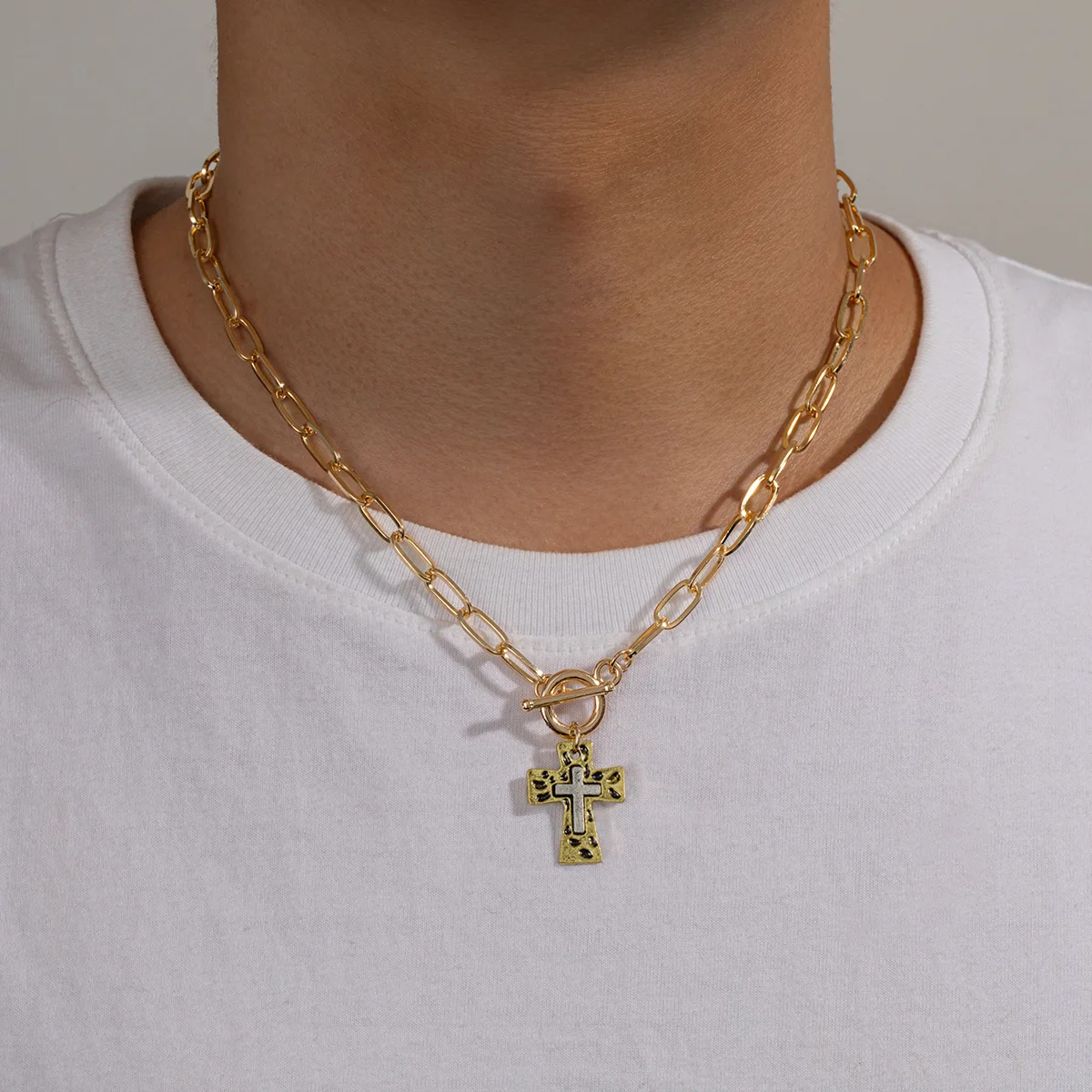 Fashion Ethnic Wear For Men - 1 ethnic style two-color cross pendant,