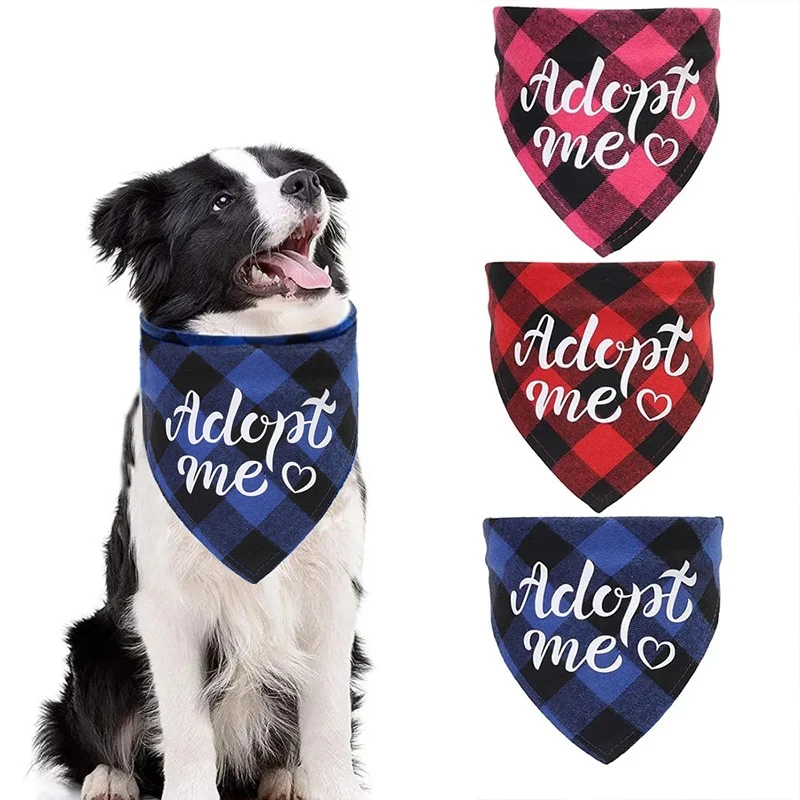 

Dog Plaid Bandana Adopt Me Adjustable Bibs for Dogs Cat Pet Scarf Accessories