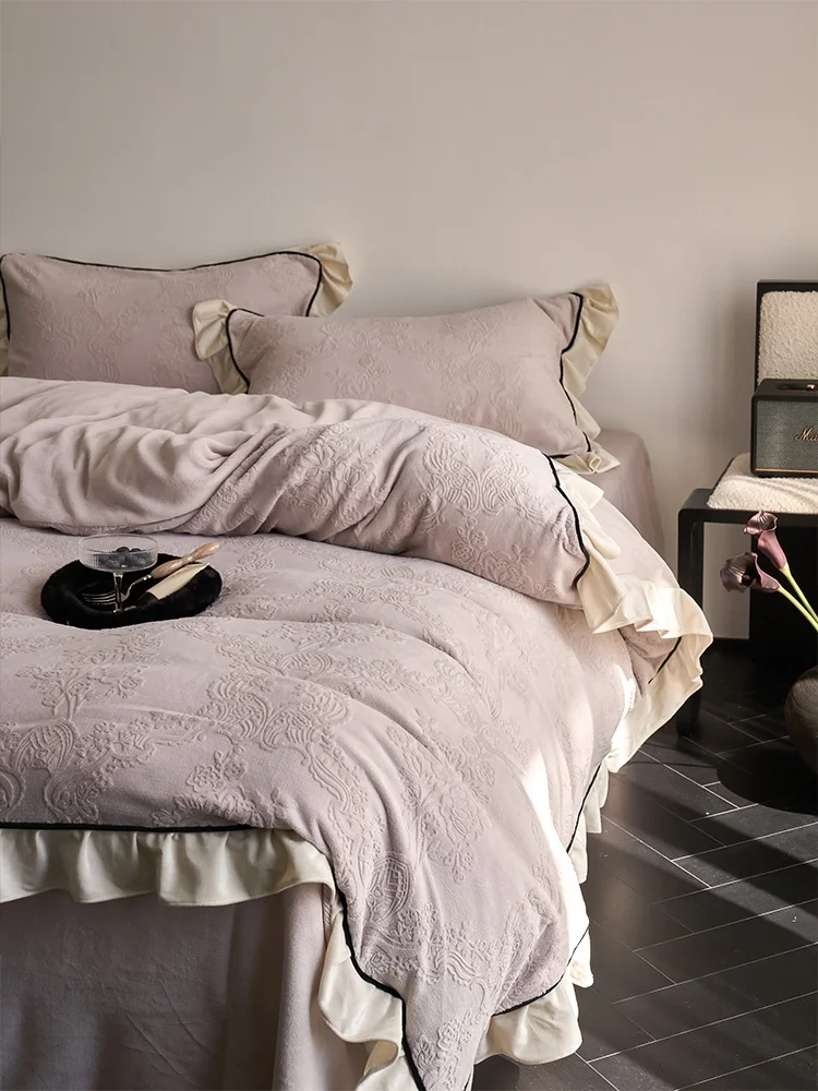 Thickened Retro Style Winter Milk Velvet Four-Piece Bedding Set Coral Fleece Duvet Cover Bedding Accessories by Meiyi