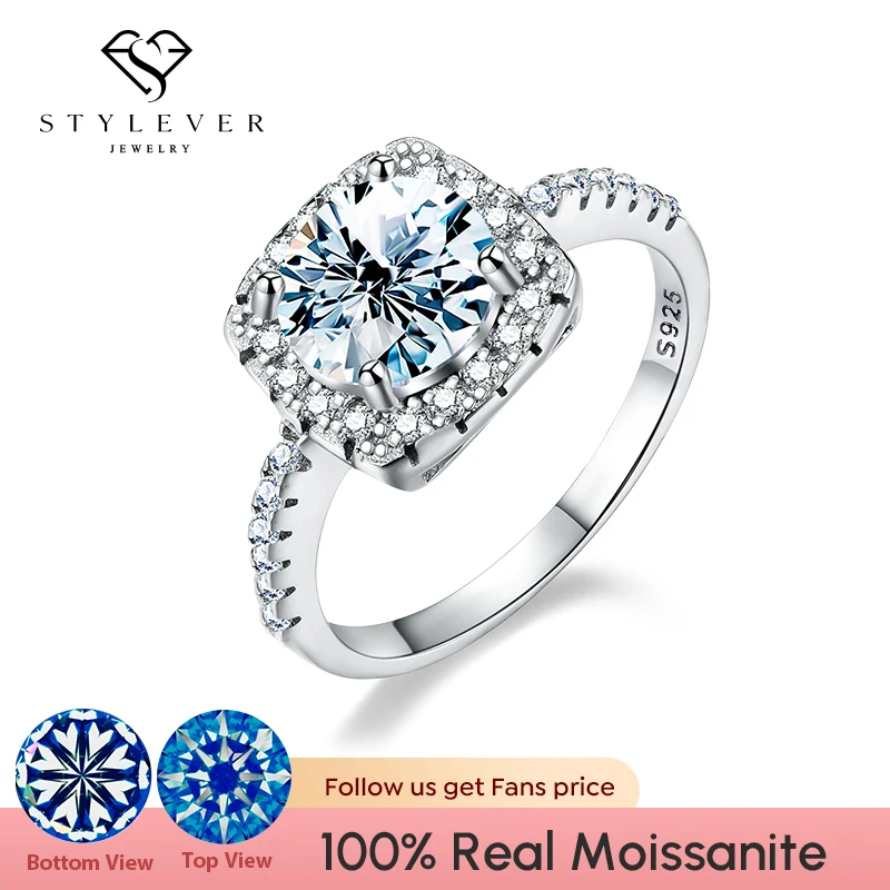 Stylever Luxury Real 0.5-3CT D Color Moissanite Diamond Wedding Halo Rings for Women 925 Sterling Silver Engagement Ring Jewelry