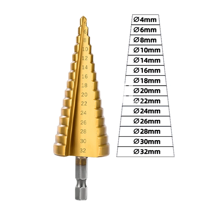 Step Drill Bit HSS Straight Groove Titanium Coated Wood Metal Hole Cutter Core Drilling Tools Set 3-12mm 4-12mm 4-20mm 4-32mm