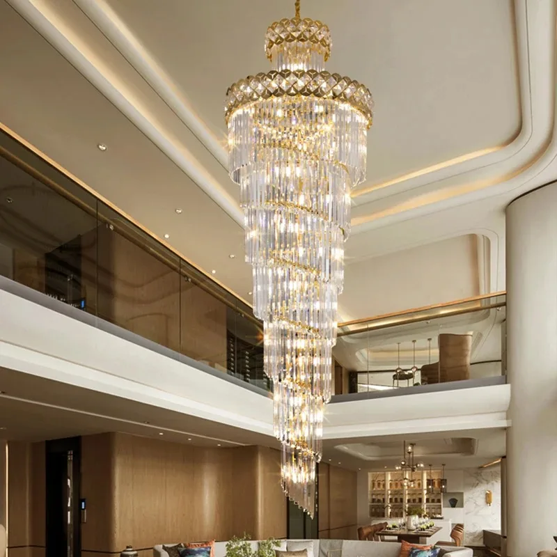 

Large Crystal Chandeliers Hotel Hall Luxury Lighting for Duplex Staircase Long Chandelier Decoration Villa Hanging Lamps