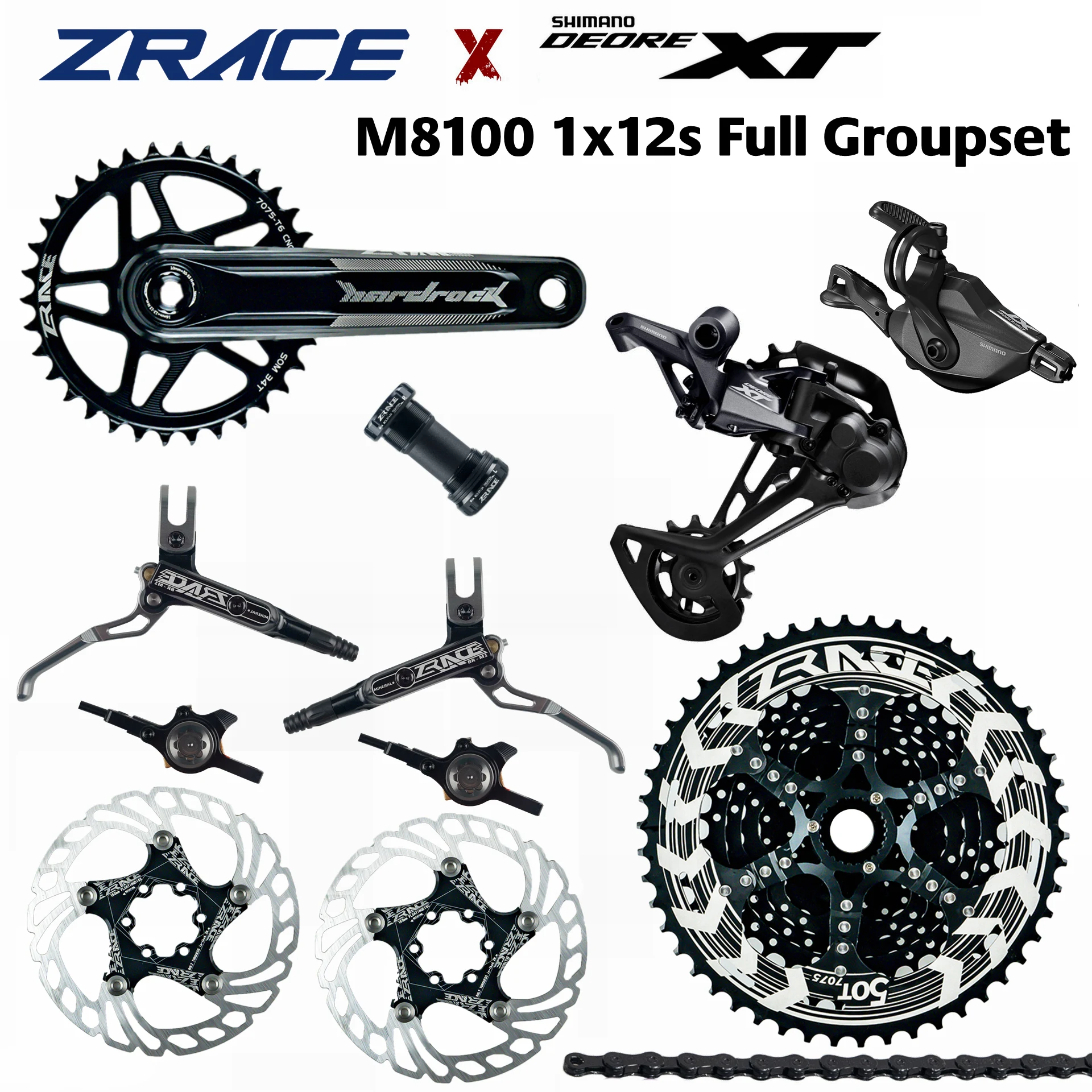 

Deore XT M8100, SL-M8100-R + RD-M8100-SGS + ZRACE M1 Brake + Hardrock Crankset + ALPHA Cassette + Chain - 1x12s Full Groupset