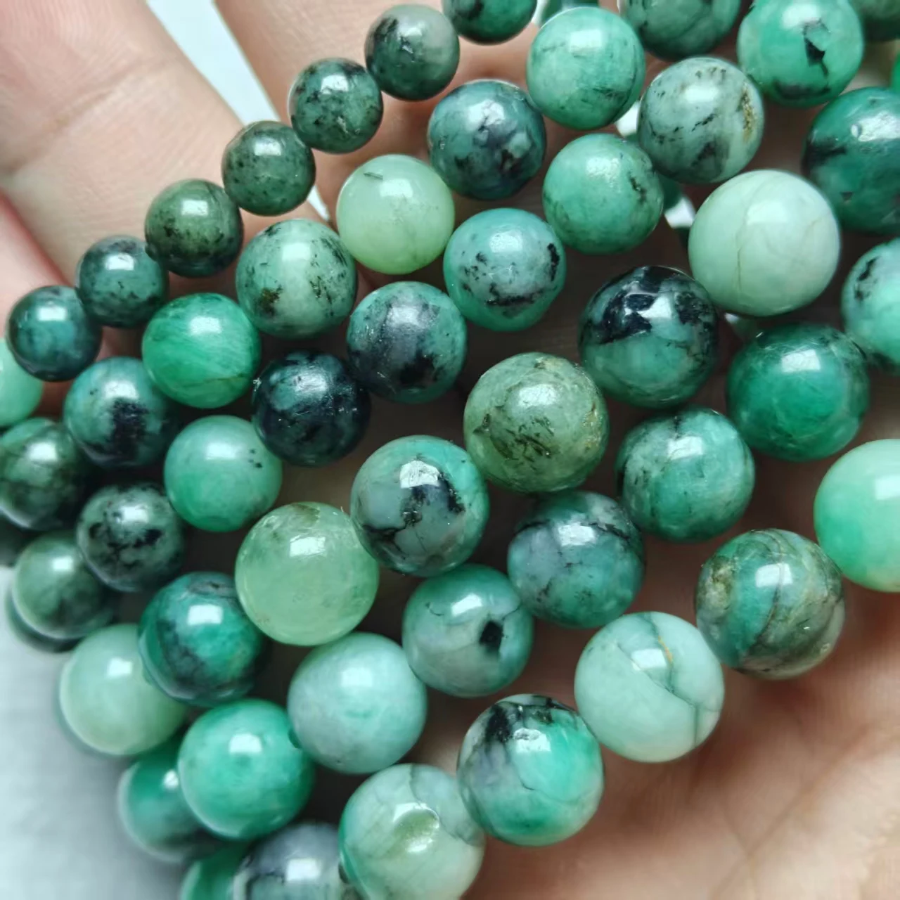 Natürliche AAA Afrikanische Smaragd-Perlen, glatt, rund, lose, für Schmuckherstellung, Design-Armband, elastisches Seil, handgefertigter Schmuck – Detail 7