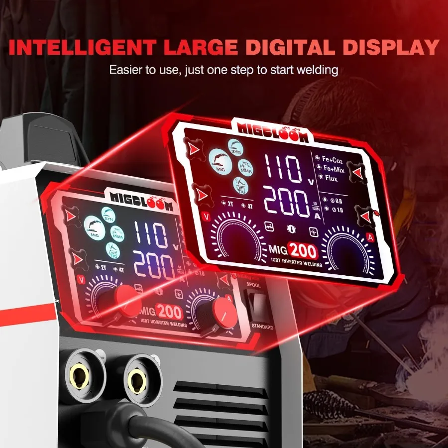 200A MIG Welding Machine 110V 220V 6in1 Gas MIG Gasless Flux Core Stick Lift TIG Spool Gun Syn MIG Welder Machine Multiprocess