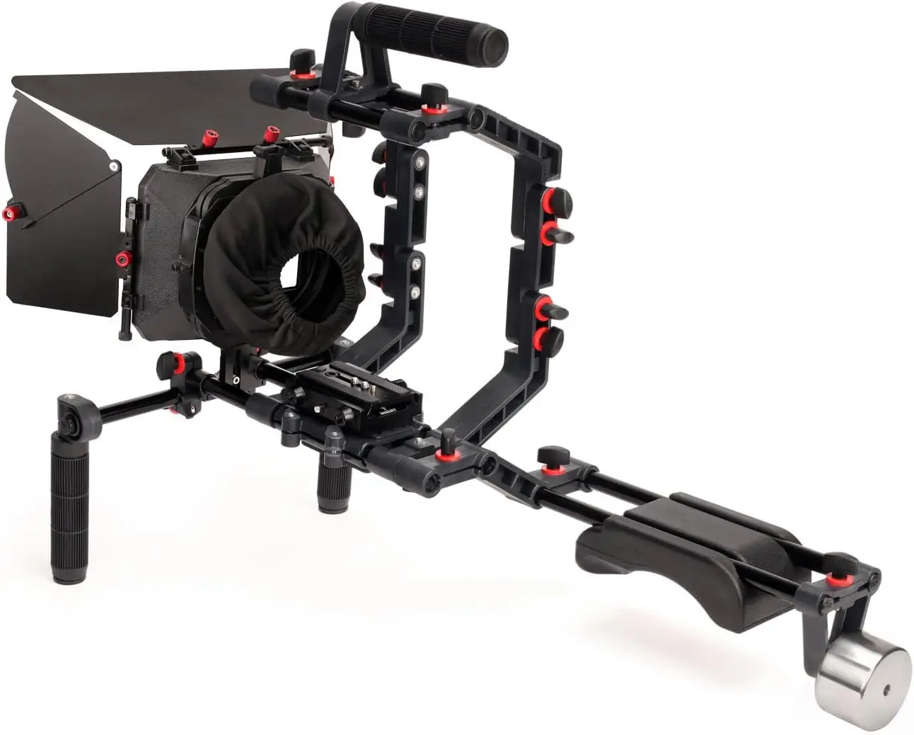 

Camera Shoulder Support Rig Kit with Cage & Matte Box for Video Camcorder. Adjustable Brackets & Handles. Fits Multiple Le