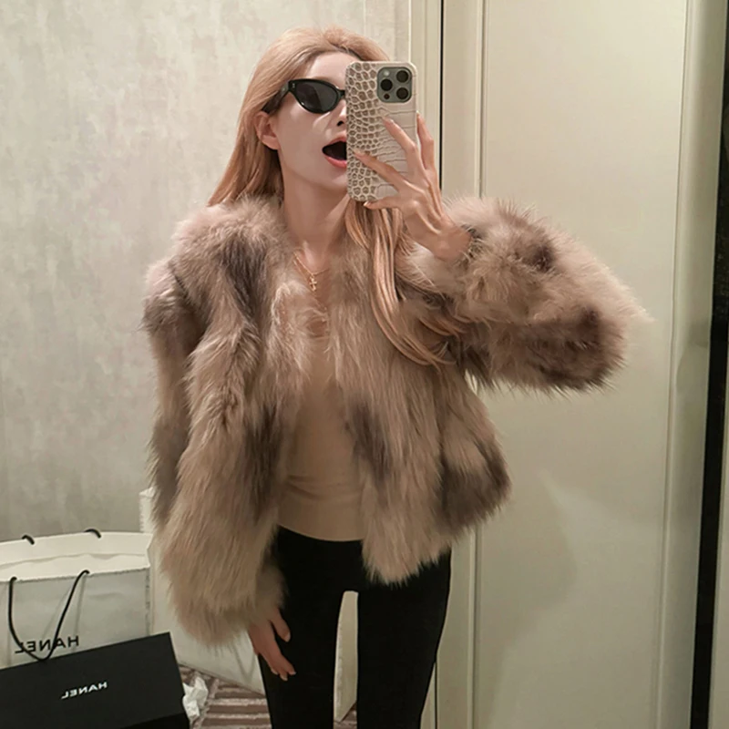 الكورية فو الثعلب الفراء سترة المرأة التدرج رقيق معطف الشتاء الدافئ موضة أنيقة الشارع عادية كسول اقتصاص أبلى
