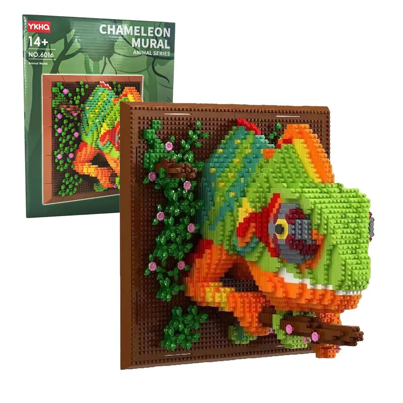 

Creative 3D Painting Chameleon Head Building Blocks Micro Assemble Bricks Toy Home Wall Painting Decor Gift For Adult Friend