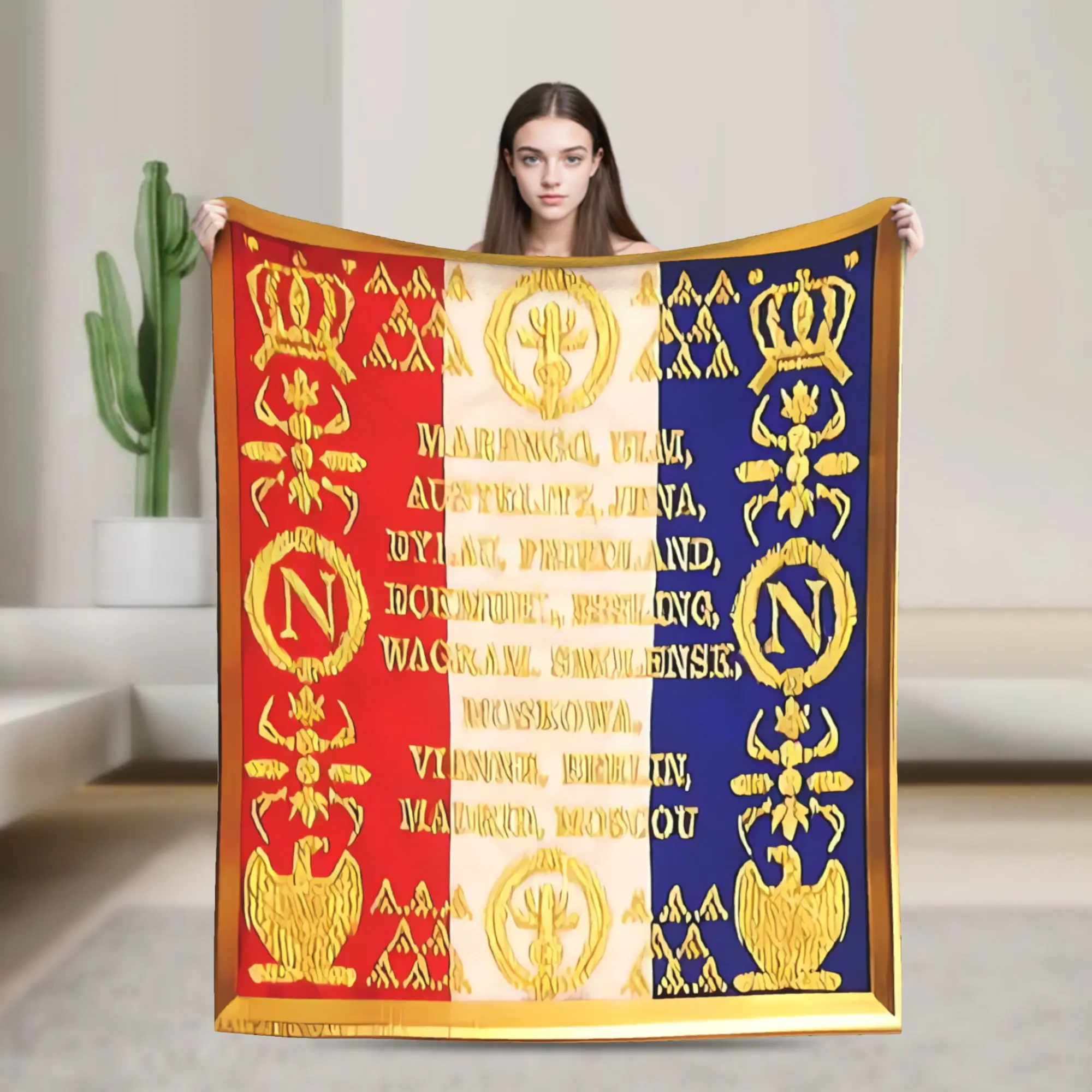 Napoleonic French 85th Regimental Flag Sofa Fleece Throw Blanket Flannel France Fleur De Lis Blankets Bedding Car Couch Quilt