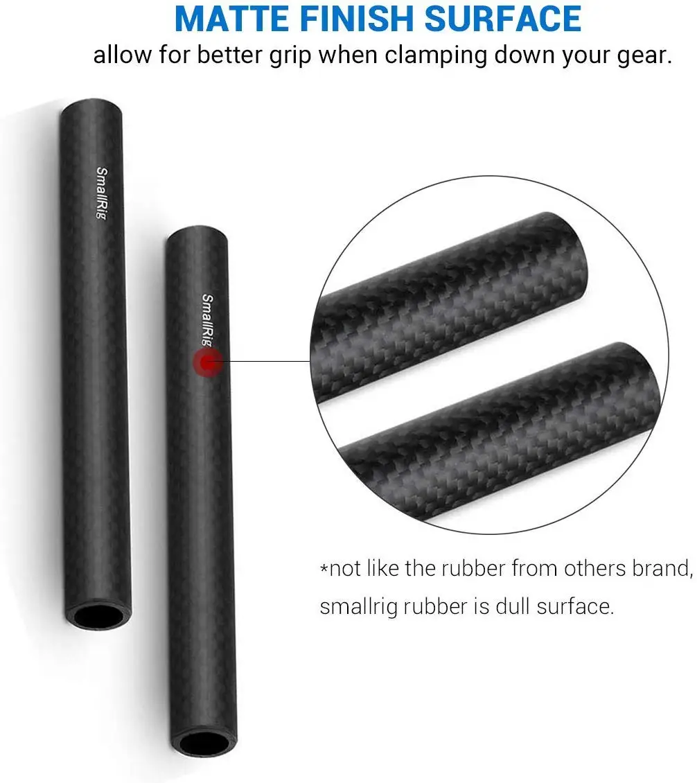 SmallRig 15mm Carbon Fiber Rod - 6'' Long for 15 mm Rod Support System (non-Thread) Pack of A Pair -1872