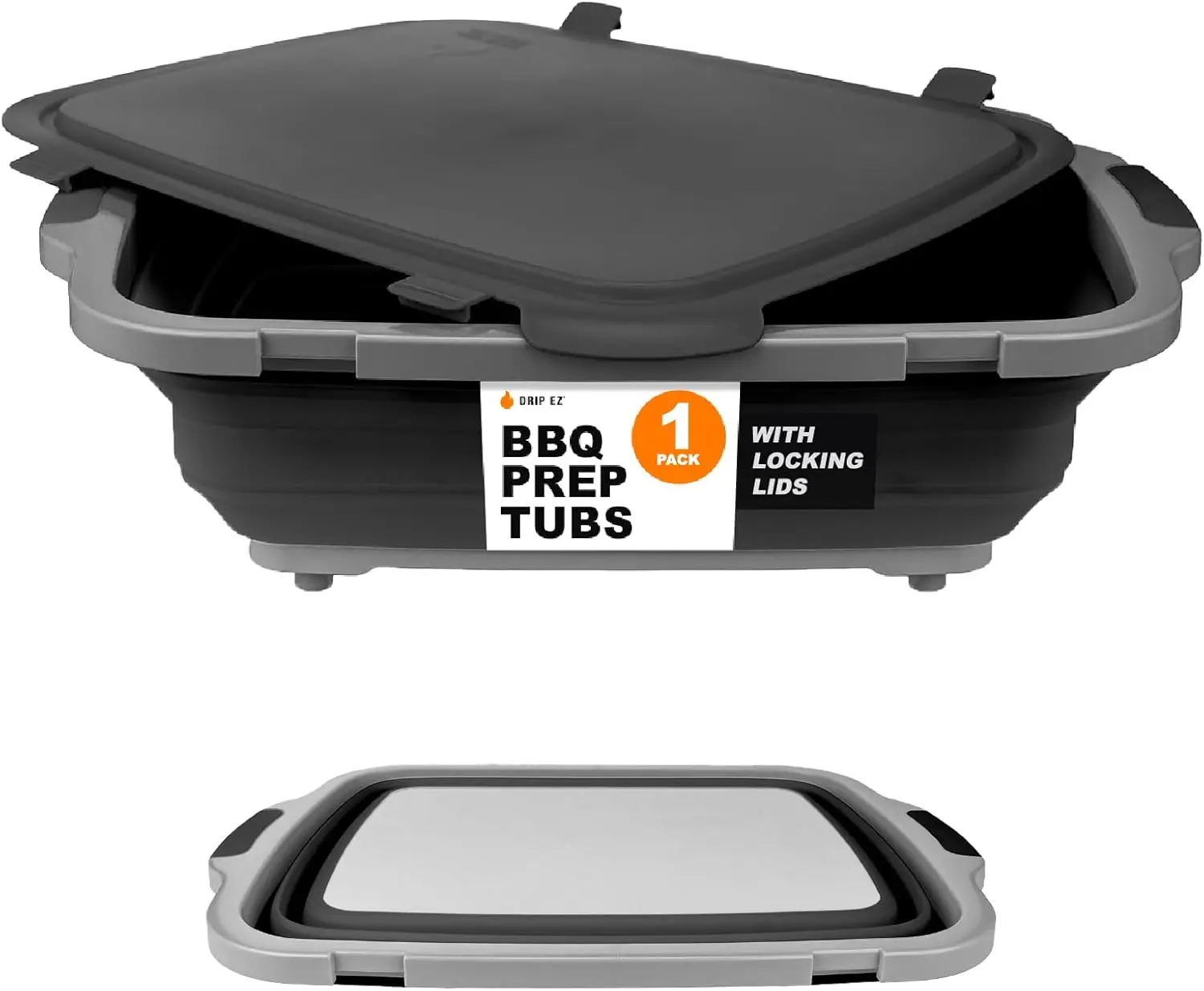 

Collapsible BBQ Prep Tub XL - Meal Prep, Marinating & Food Storage - Includes Cutting Board & Locking Lid