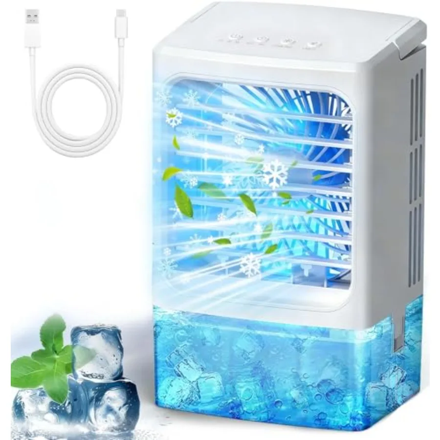 

Mini Air Conditioner Small Portable AC Unit Portable Air Conditioners with 1500ml spray/hour 3 Speed Wind and 7 Colorful LED Li