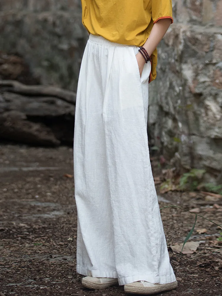 Summer Cotton Linen Women's Artistic Retro Washed Casual Pants Large Mouth Long Pants Ladies Linen Zen Wide Leg Pants
