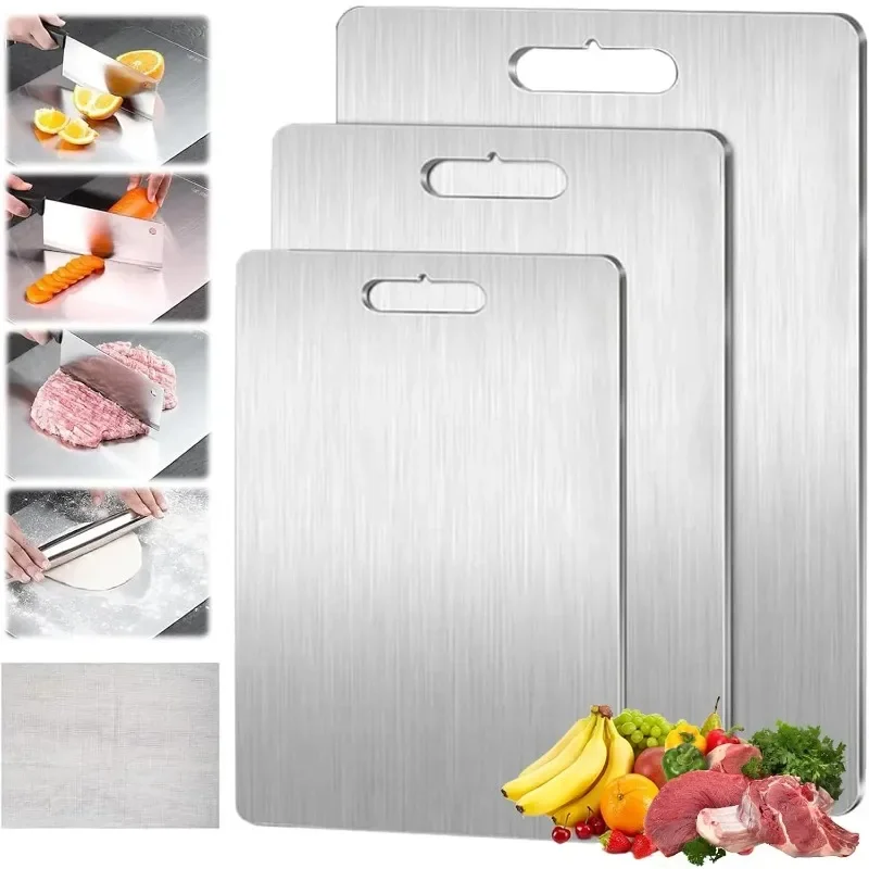 

3Pcs Multifunctional Scratch Proof Vegetable Cutting Board Counter Top Chopping Board Stainless Steel Household Cutting Board