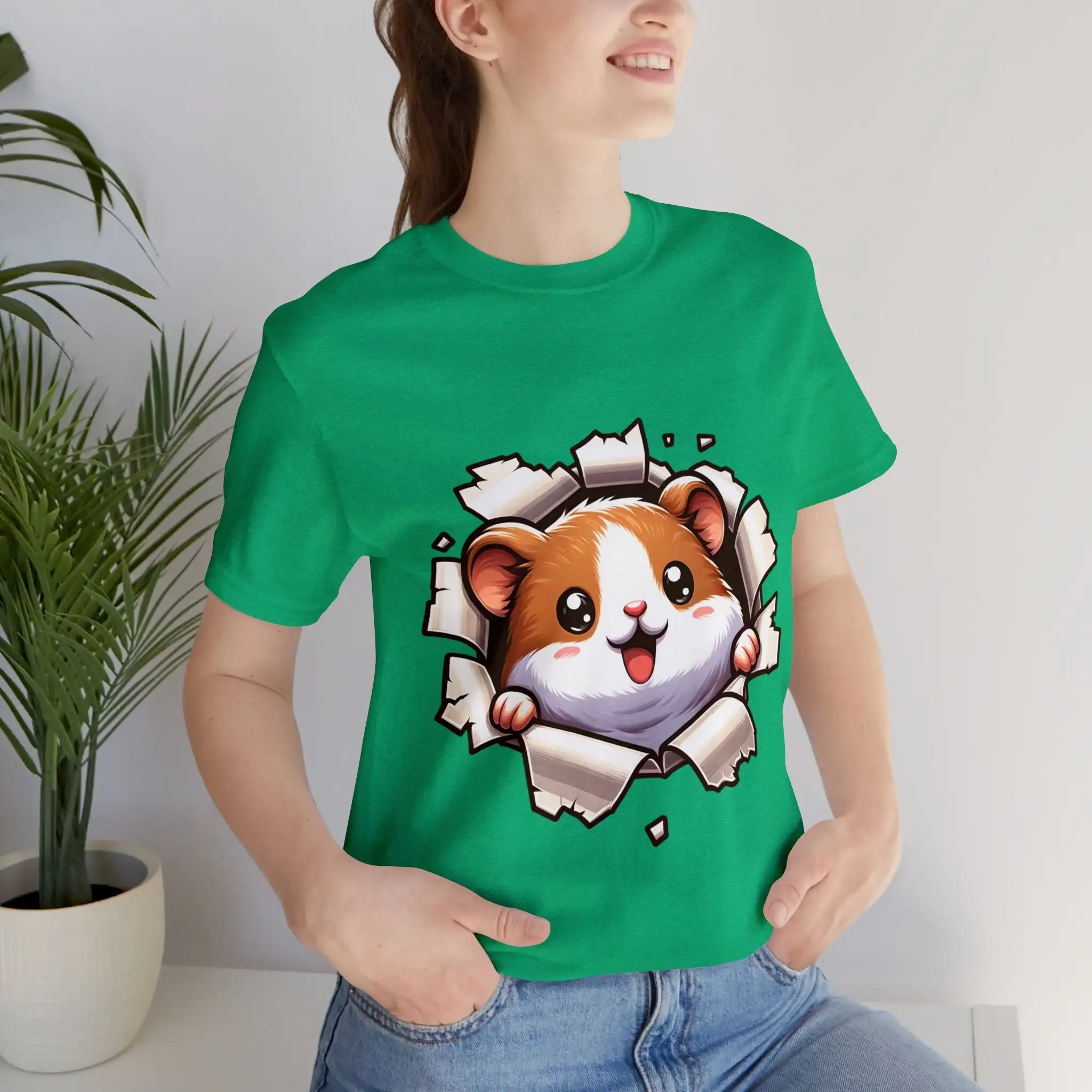 3D Hamster Realista Wall Break Design Camiseta Animal único para os amantes de Pet, Eye Catching, Casual Wear, Todos os tamanhos Top