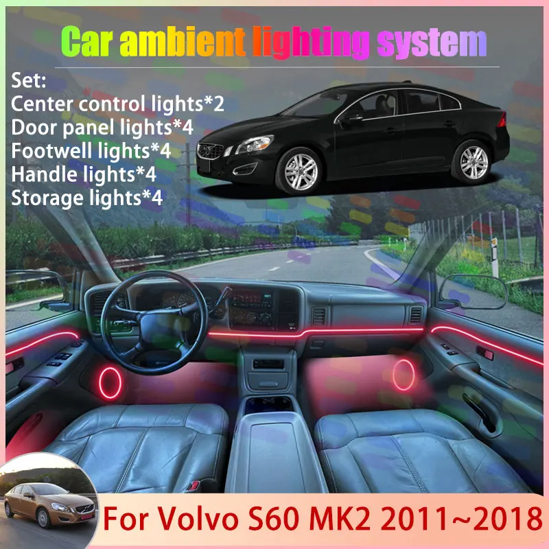 

For Volvo S60 MK2 2011~2018 2012 2013 2014 2015 2/18 in 1 Car Atmosphere Light Lamp RGB Shade Ensemble Streamer Atmosphere Set