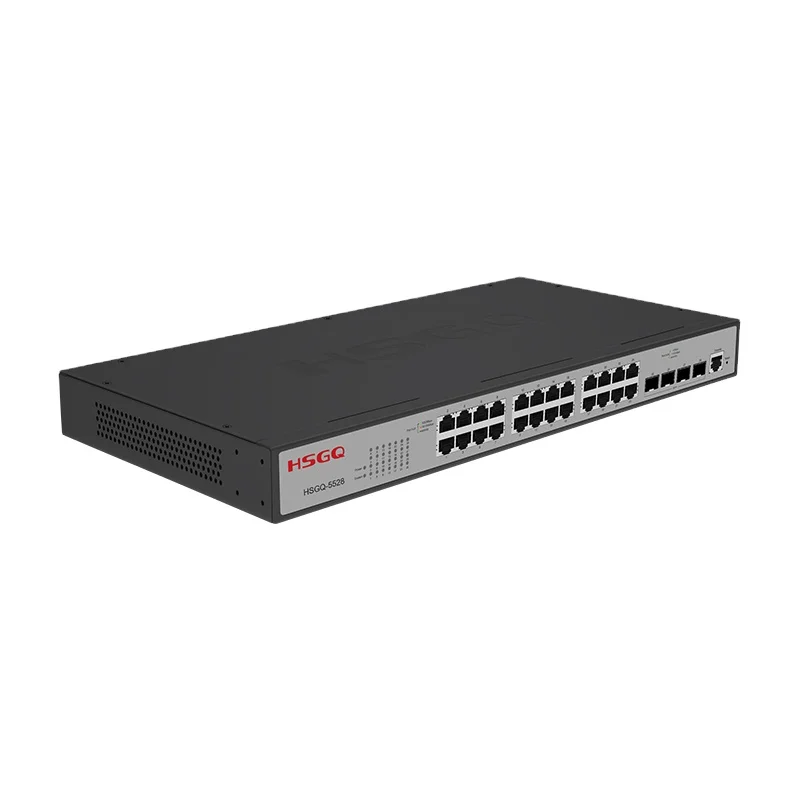 

HSGQ-5528 OEM/ODM Fiber Optical 24*GE RJ45 + 4*10G SFP+ Uplink Ports 28 Port L3 Managed Switch