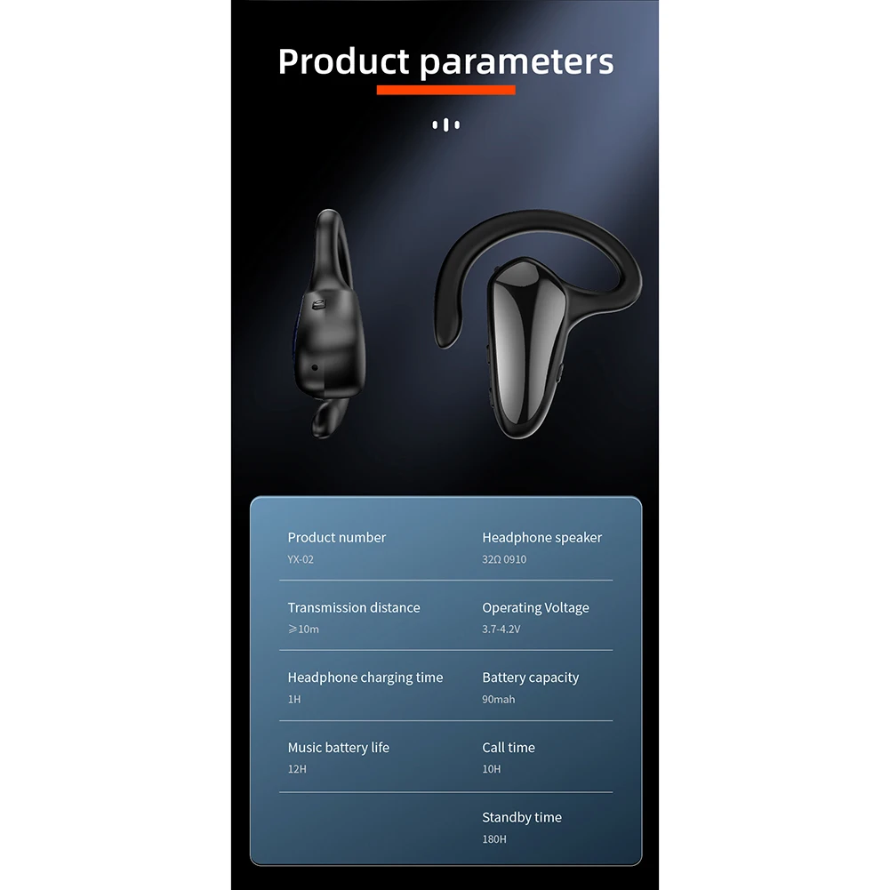 Single Wireless Bluetooth Headset Digital Display Air conduction Concept Right Ear Headphone Business Ear-mounted Earphones