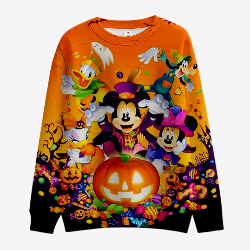 Autumn Horror Halloween Disney Brand Mickey and Minnie Anime Round Neck Fashion Casual Sweater Men\'s Pullover Long Sleeve Top