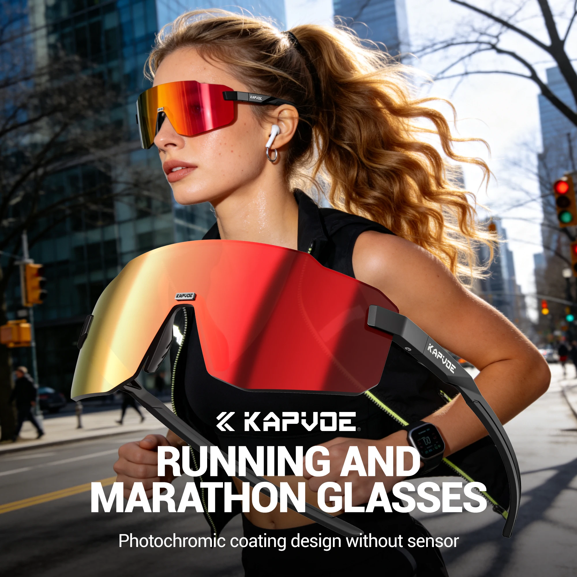 Image of Kapvoe Photochrome Fahrradbrille UV400 Marathon-Laufsonnenbrille Leichte Fahrrad-MTB-Brille Sport-Sicherheitsbrille