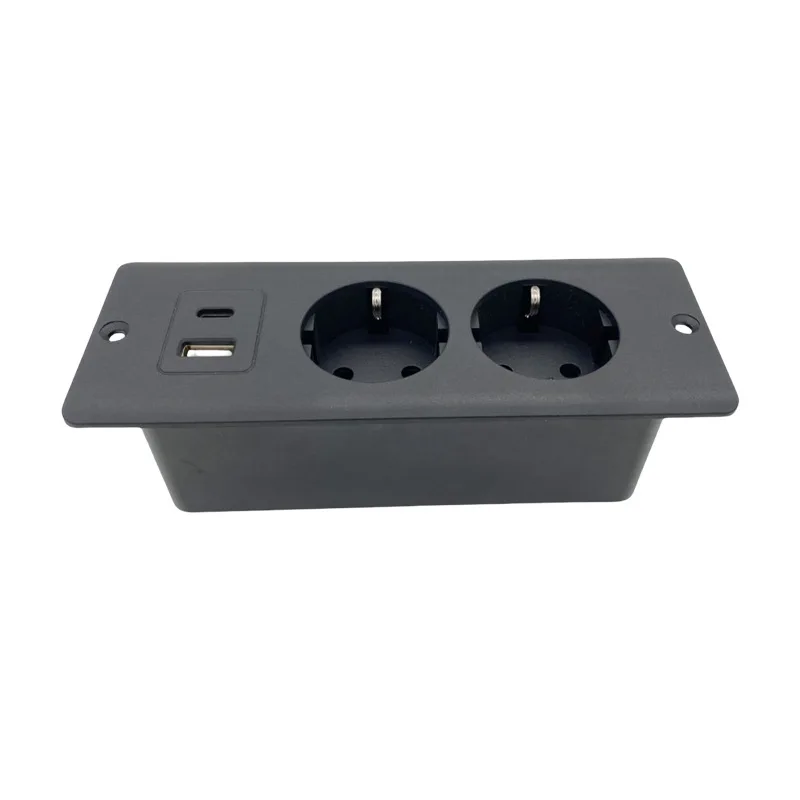 European Standard Recessed Socket 1 USB-A And 1 Type-C Built-in Desktop Hidden Power Socket With 1.5M Extension Cable