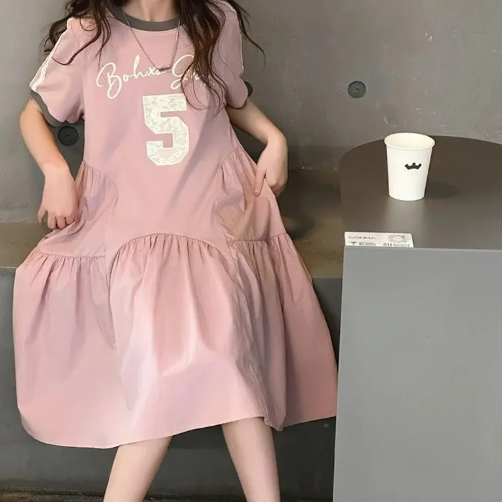 2026 Summer Girls Dress, Korean Style Color Block Printed Splicing Dress Casual Sweet Princess Dress for Middle & Big Girls