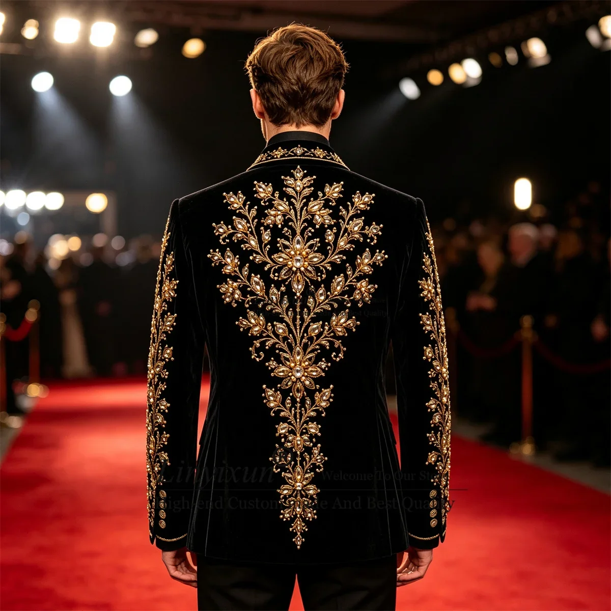 Sparkly Crystals Diamond Men Suits Customized Embroidered Groom Male Blazers 2 Pieces Sets Wedding Party Tuxedos Costume Homme