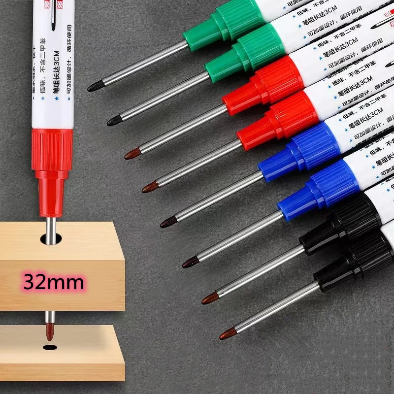 2/4Pcs Large Capacity Long Head Markers Pen Bathroom Woodworking Decoration Multi-purpose Deep Hole Marker Pens Black Blue Ink