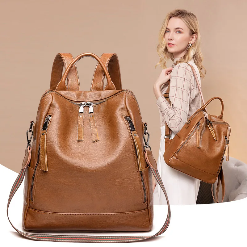 

Leather Women Casual Backpacks Korean Style Ladies Travel Bag Fashion Girl's School Bag Female Rucksacks