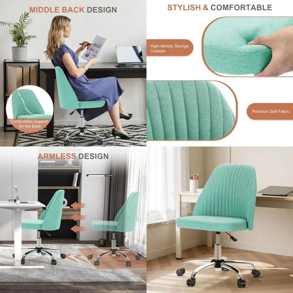 

Ergonomic Swivel Chair with Adjustable Armrest and Height, Suitable for Home, Office, and Study, Aqua