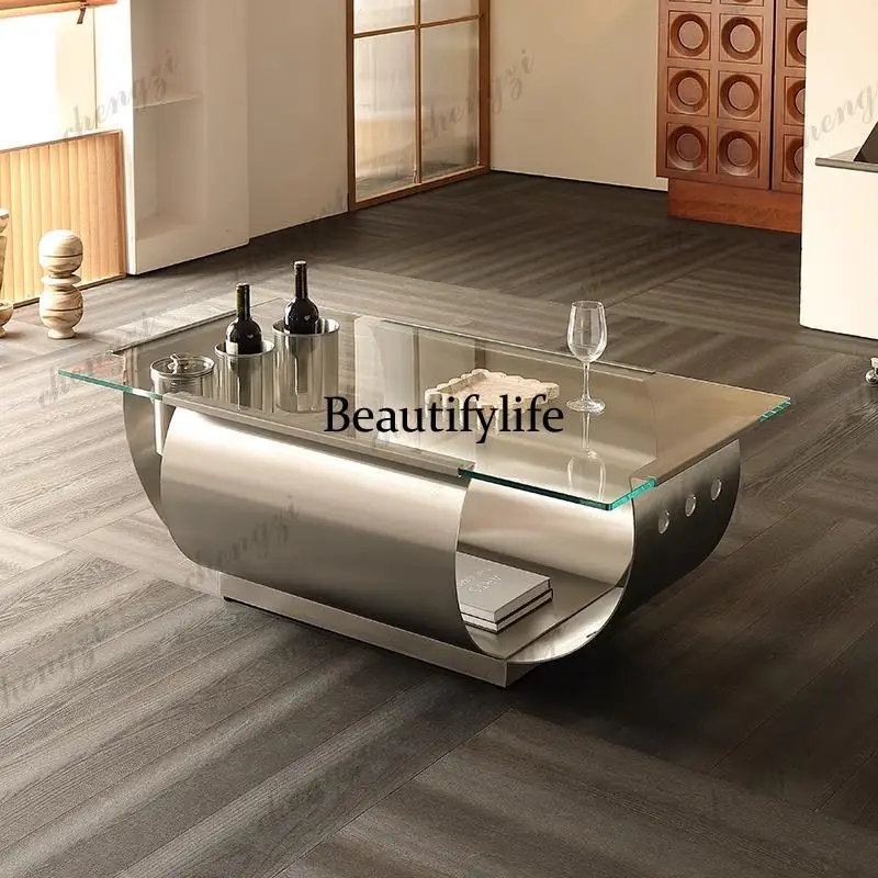 

Modern simple Bauhaus ultra-white tempered glass coffee table artistic feeling living room coffee table table