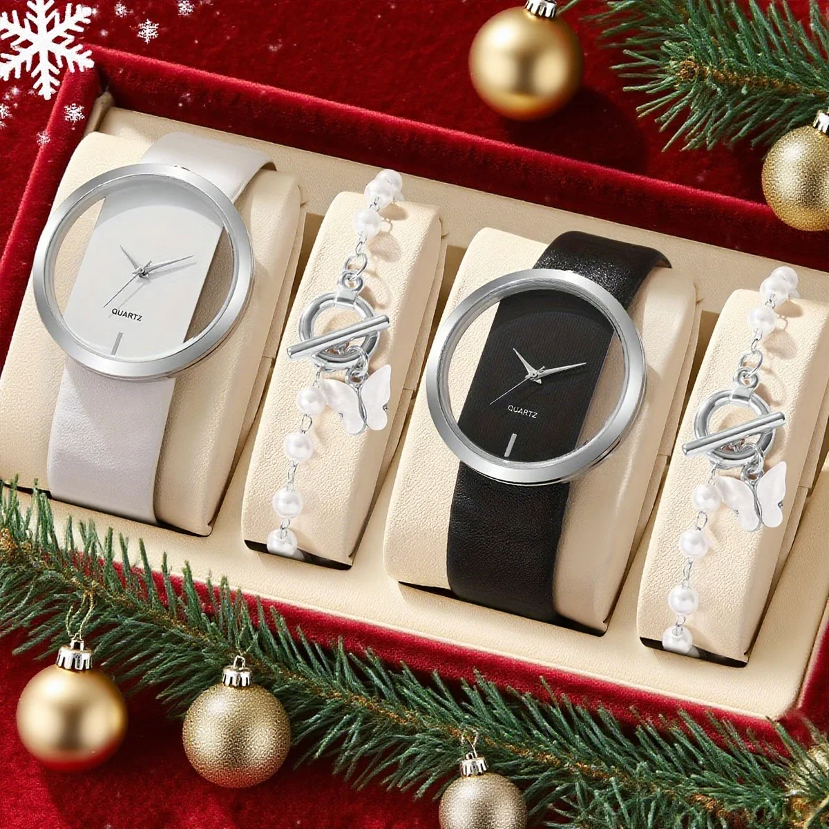 مجموعة سوار ساعة كاجوال بسيطة، تصميم قرص دائري، حزام من الجلد الاصطناعي، أفضل خيار لهدايا عيد الميلاد، إكسسوارات عصرية