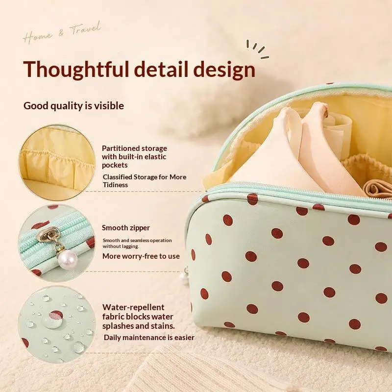 1 Stück Reise-Organizer-Tasche für BHs und Socken, wasserdichte Tasche mit Punktmuster, Aufbewahrungstasche für Unterwäsche mit separaten Fächern. – Detail 4