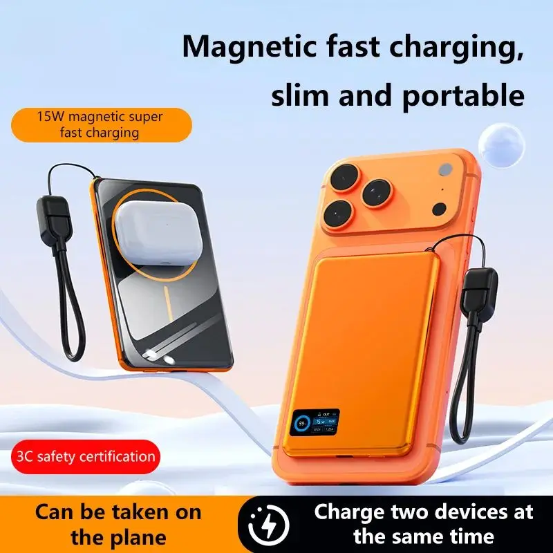 

Беспроводной магнитный повербанк PD 20W, портативный дополнительный аккумулятор для часов, наушников, iPhone, совместимый с MagSafe.