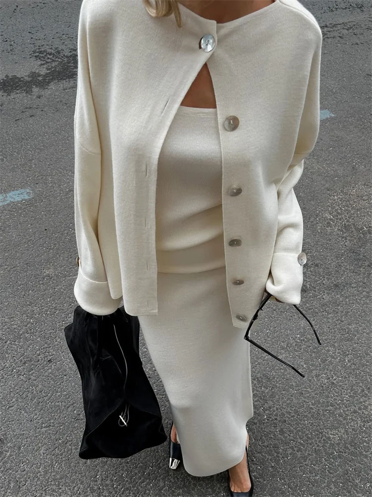 

Tossy Knit Fashion 3 Piece-Set Long Skirt Women Loose Autumn Patchwork Elegant Commute Outfits Female Knitwear Maxi Skirt Sets