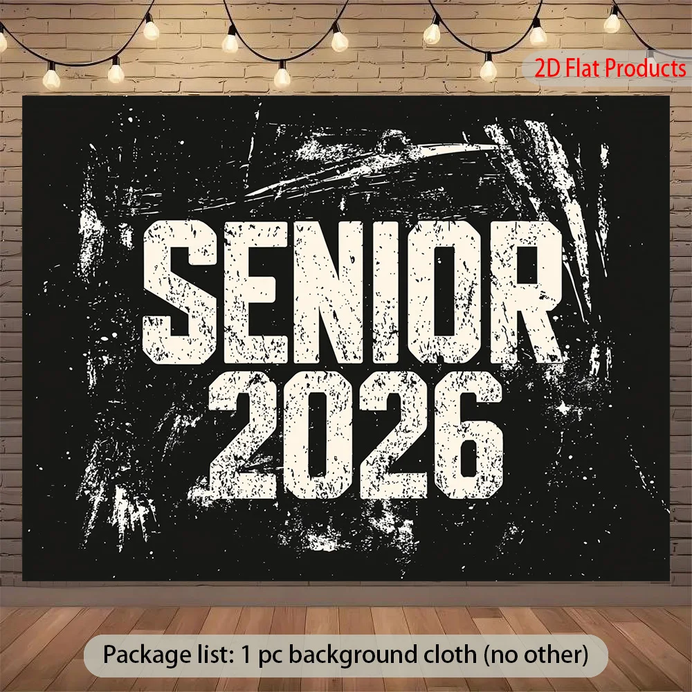 2D plane, 1PC-level 2026 graduation banner background - 2026 design, bold white characters on a black background, polyester