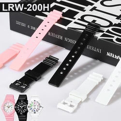 Resin Silicone Strap for Casio LRW-200H Women Glossy Black White Pink Sport Waterproof Convex Watch Band Bracelet Accessories