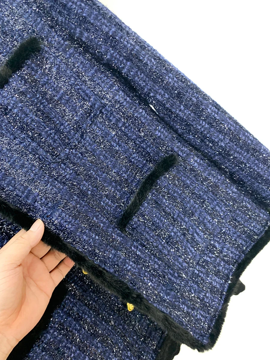 

Premium Deep Blue ort Knitted Jaet Men's Autumn Winter Luxury Coarse Tweed Faionable Outerwear Loose Fit Youth Trend