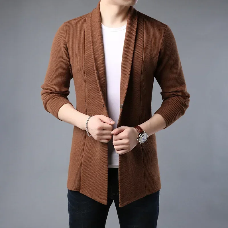 

Men's 2023 Autumn New Long Sleeve Solid Cardigan Youth Business Casual Mid Length Coat