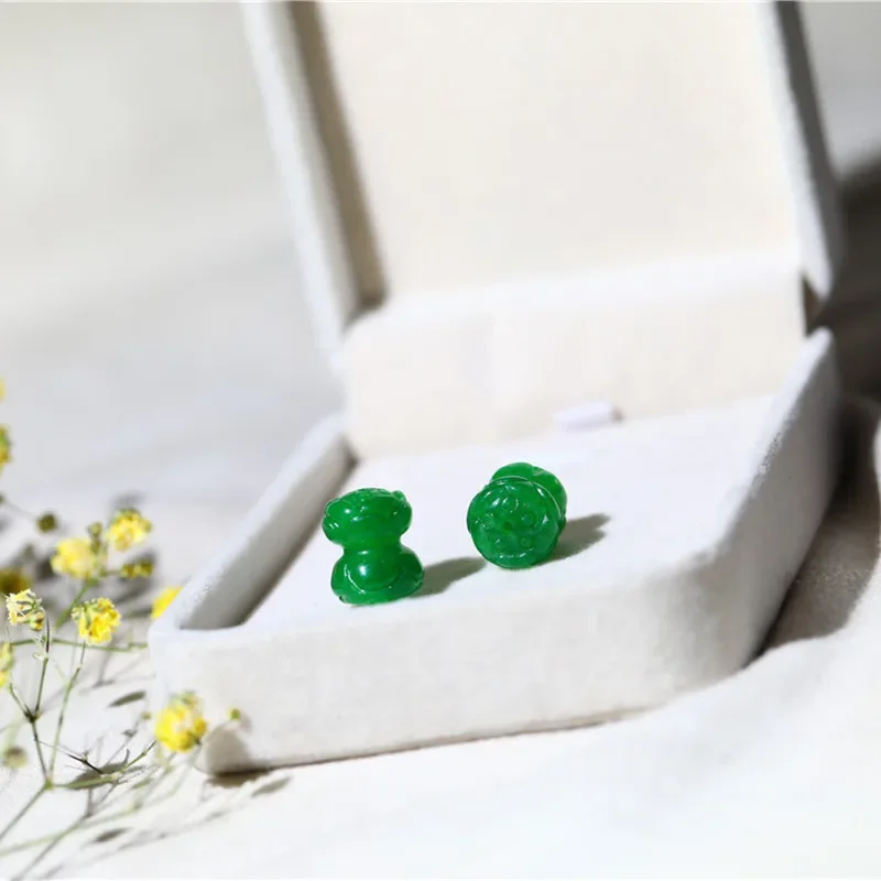 5pc Natural Green Jade Double lotus Beads DIY Bracelet Bangle Earrings Charm Jewellery Accessories Amulet Gifts Women Men