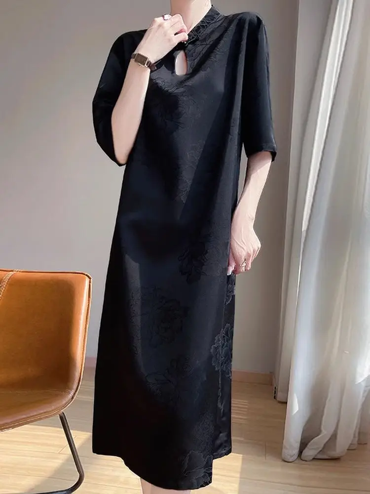 Ele Silk Satin Retro Improved  Loose New Chinese Sle National Dr Mother's Day Mom  Skirt