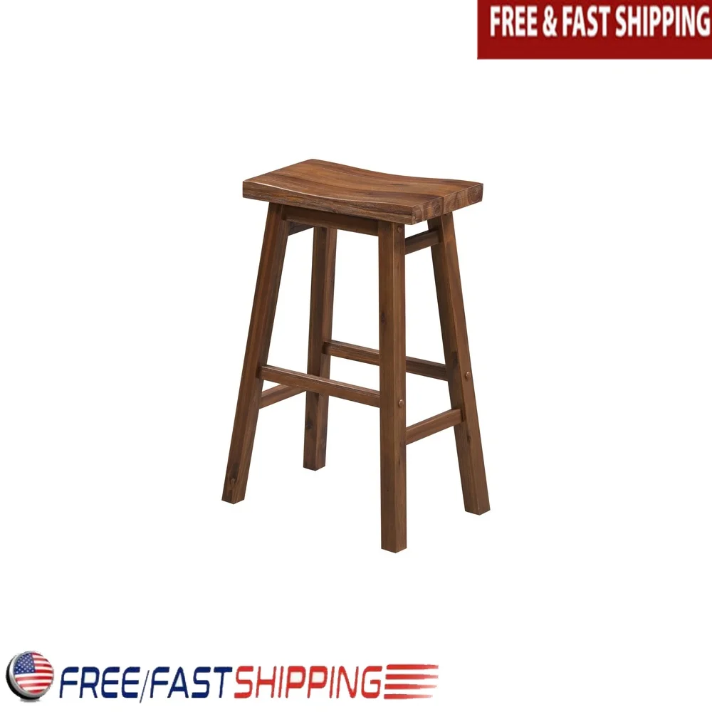 

Wood Saddle Barstool Acacia Counter Height Stool Ergonomic Seat Footrest Rustic Kitchen Dining Bar Furniture Easy Assembly