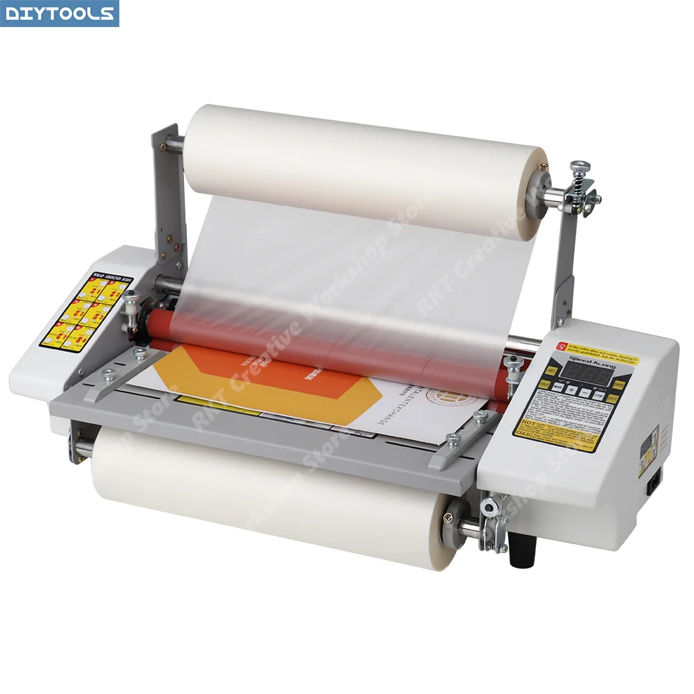 A3 335mm Hot Cold Roll Laminator Machine 4 Rubber Rollers Digital Display Temperature Speed Adjustable Single Double Side Lamina