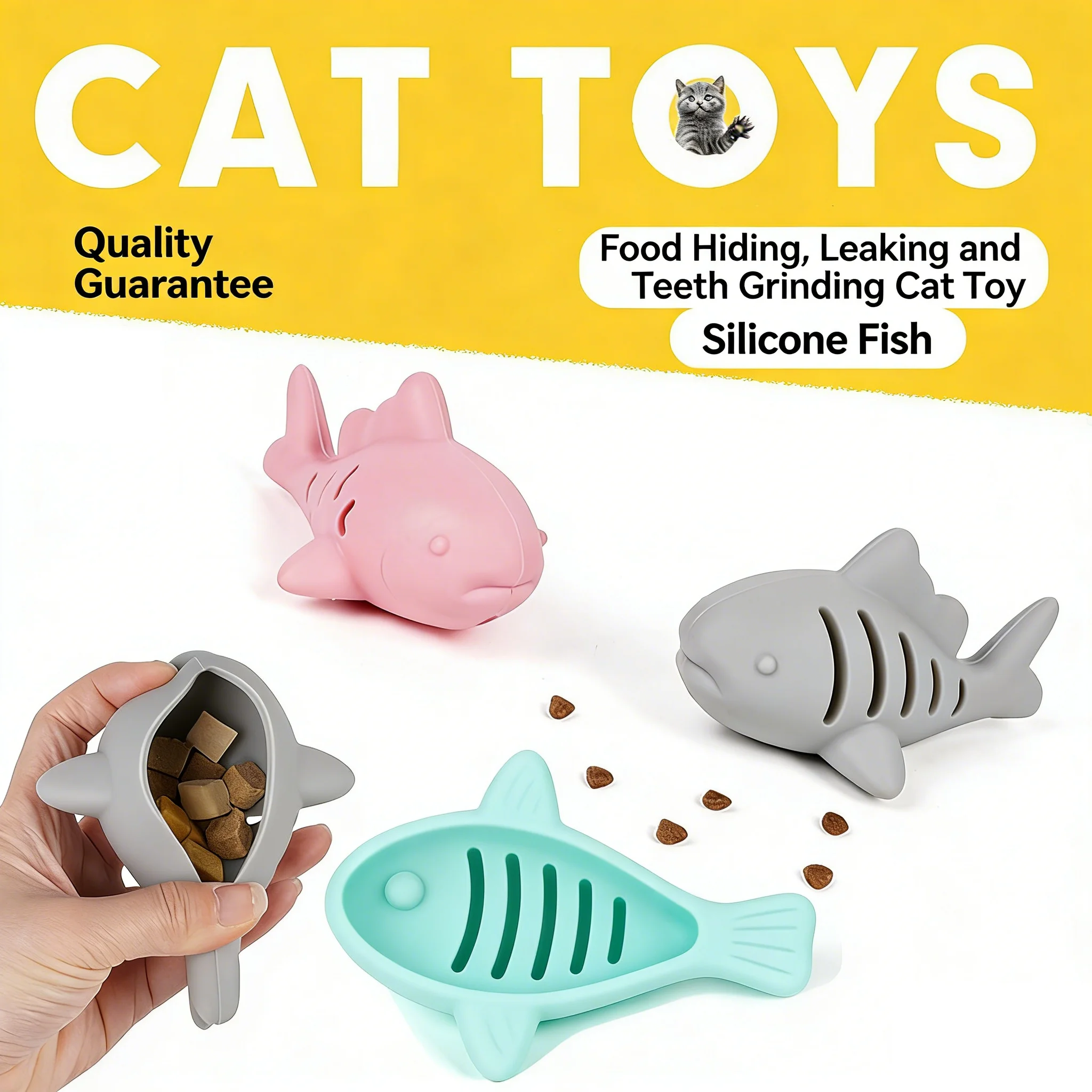 

Pet Snack Silicone Fish Toy, Cat Enjoy By Themselves, And Grind Teeth Help Them Chew The Snacks Slowly Distract them