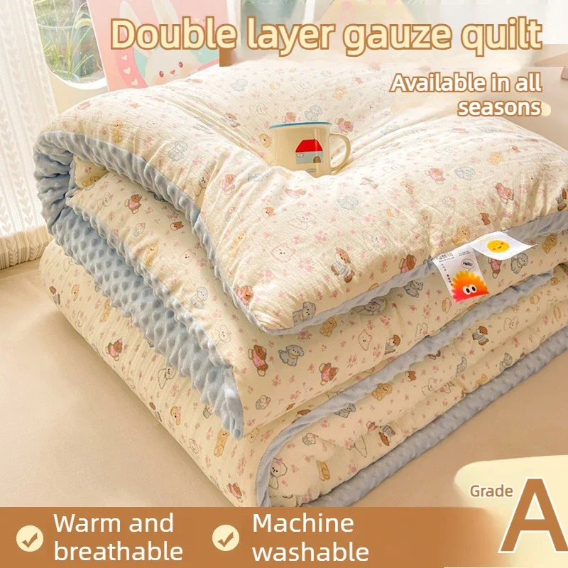Super Thick Warm Winter Duvet Soft Fluffy Single Double Cartoon Print Blanket Skin-friendly Warmth Cozy Anti-static Comforter
