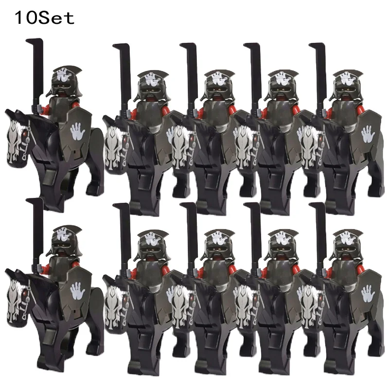 10 Sets Gondor Knight LOTR 9471 Fountain Guard & Castle Roman Solider Black Falcon With Horse Figure Building Block Kids TOYS